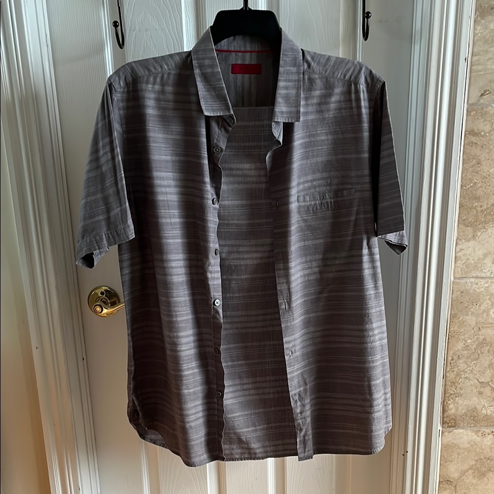 Alfani Gray Casual Button Down Shirt with Stripes